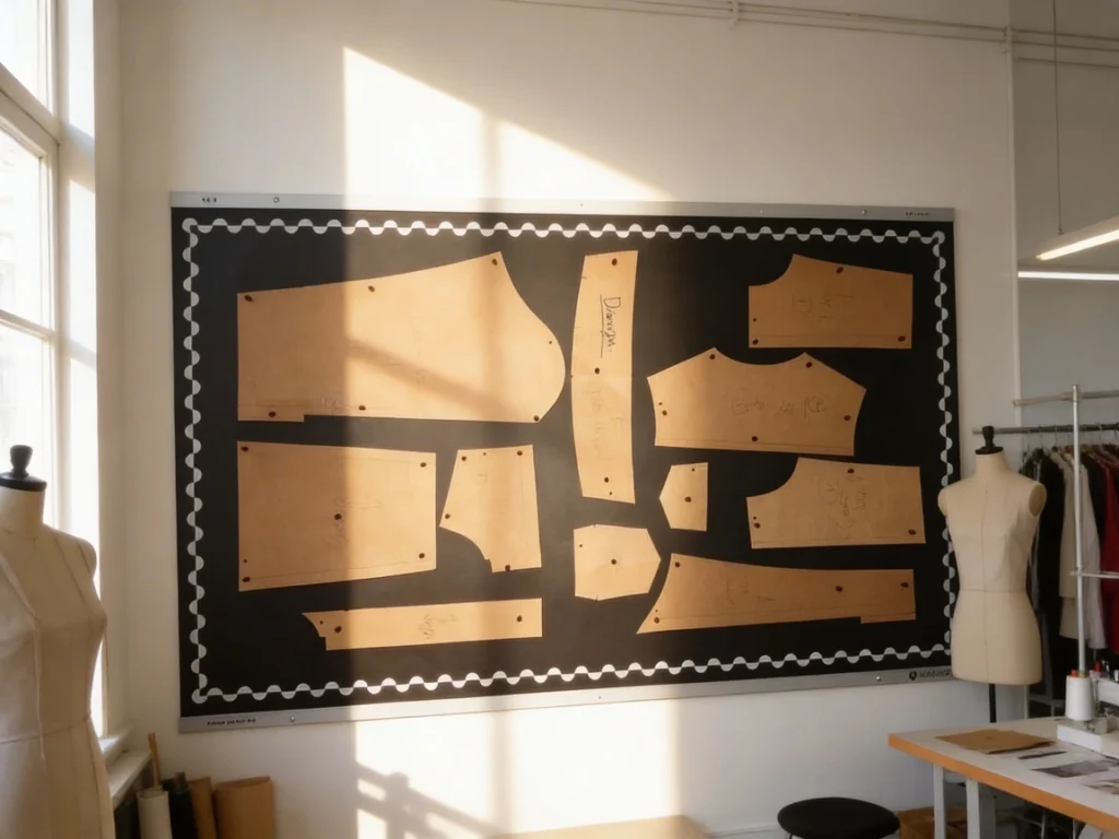 A paper pattern digitizing board mounted on the wall of a business.