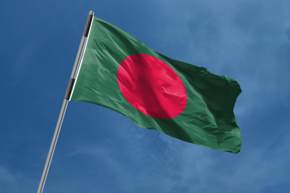 Textile industry in Bangladesh: the flag of the country that is a global fashion production hub.
