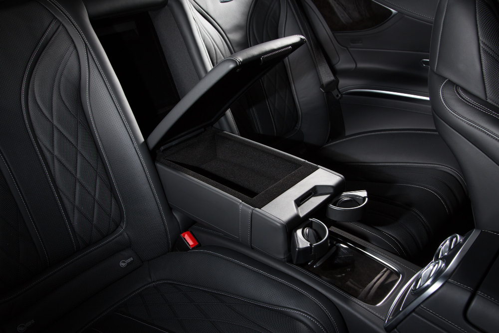 Automotive textile: car interior with black textile materials.