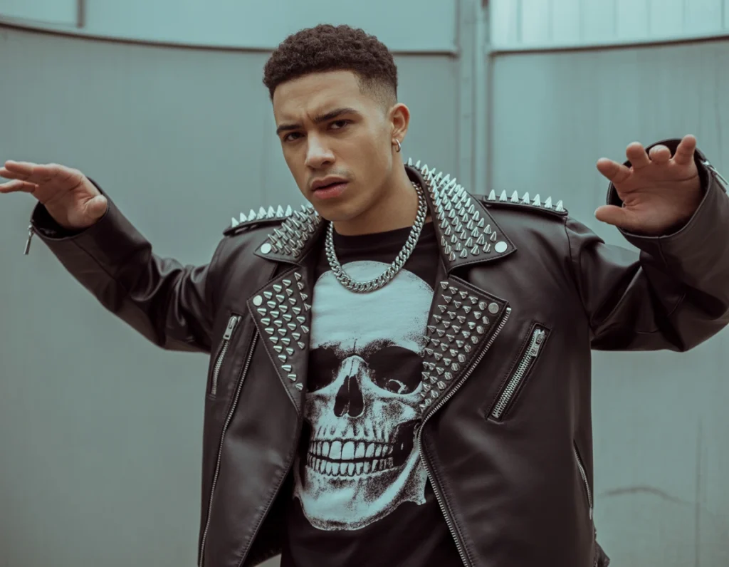 Uomo con giacca in stile punk