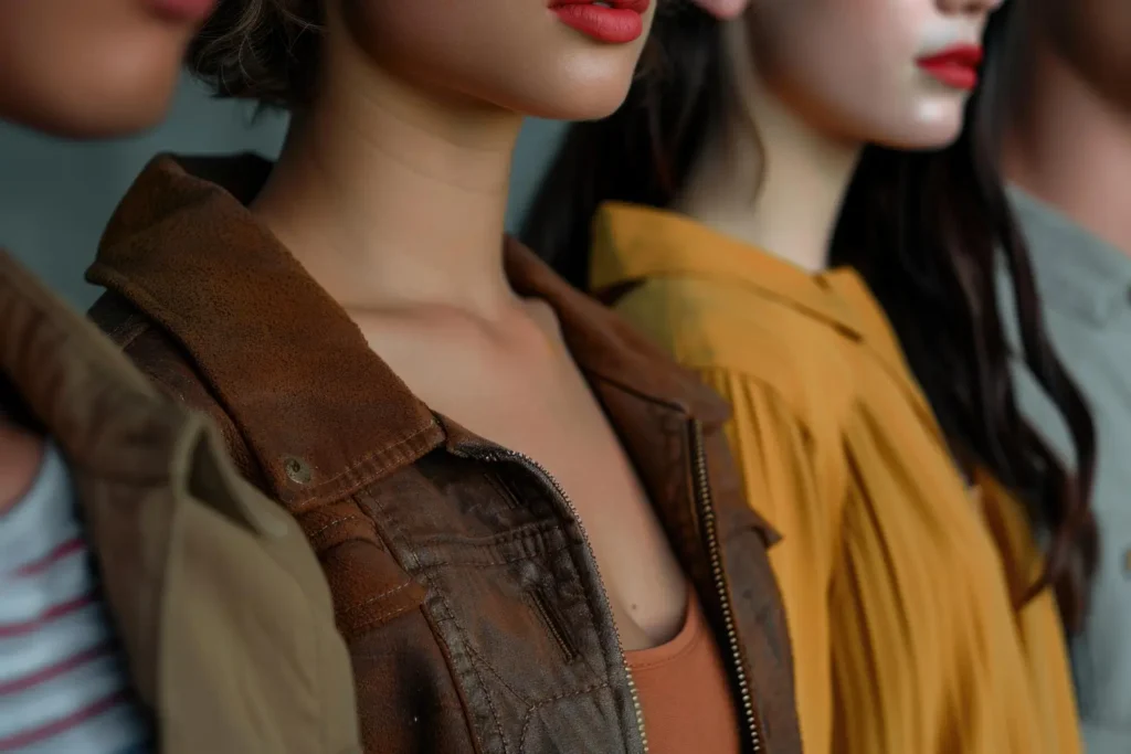 Modelos usando diferentes tipos de roupas femininas