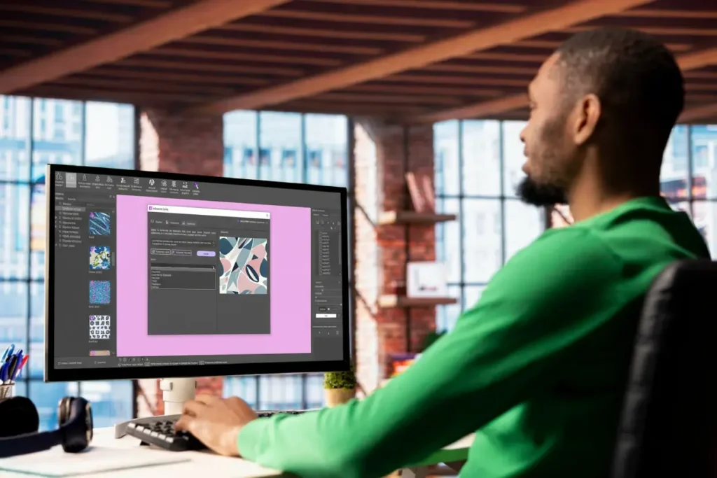 Designer usando a Audaces Sofia dentro do Audaces Fashion Studio para desenhar em 3D online