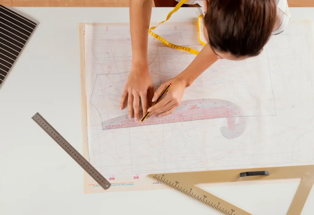 Modelista fazendo desenhos para molde