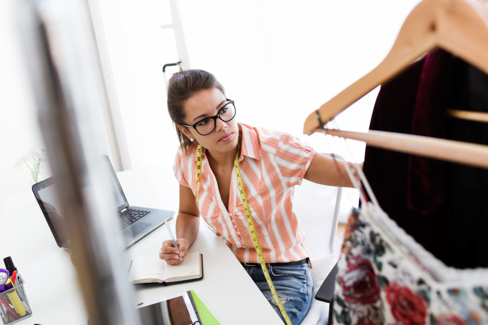 Fashion design software: a fashion professional working in a fashion studio.
