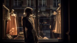 Storia della moda: Donna che osserva una vetrina.