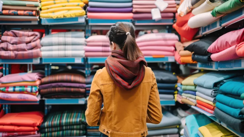 Mulher em um atacado de moda, um dos canais de venda disponíveis.