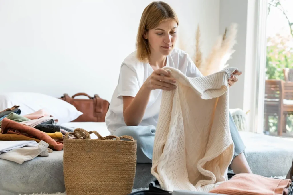 consumo consciente: mujer separando ropas