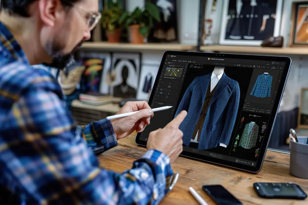 crear ia: hombre creando una prenda en un tablet