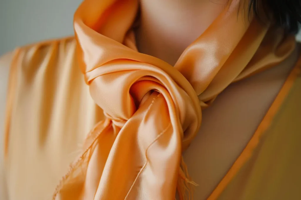 tela seda: persona con un pañuelo de cuello de seda naranja 