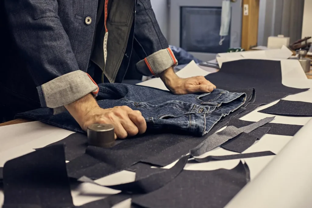 jeanswear: person creating patrons of a jeans pantalon