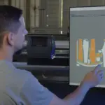 Homem usando a interface do Audaces ICF na Sala de Corte, uma das melhores ferramentas de produ&ccedil;&atilde;o no mundo.