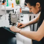 manufactura textil: mujer en una fabrica de textil con una m&aacute;quina de coser